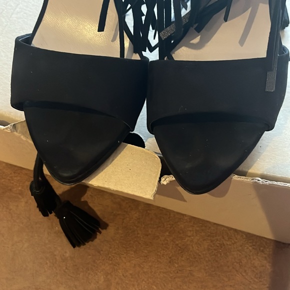 Zara Basica Black Leather Fringe Heels - 37 - Picture 6 of 11